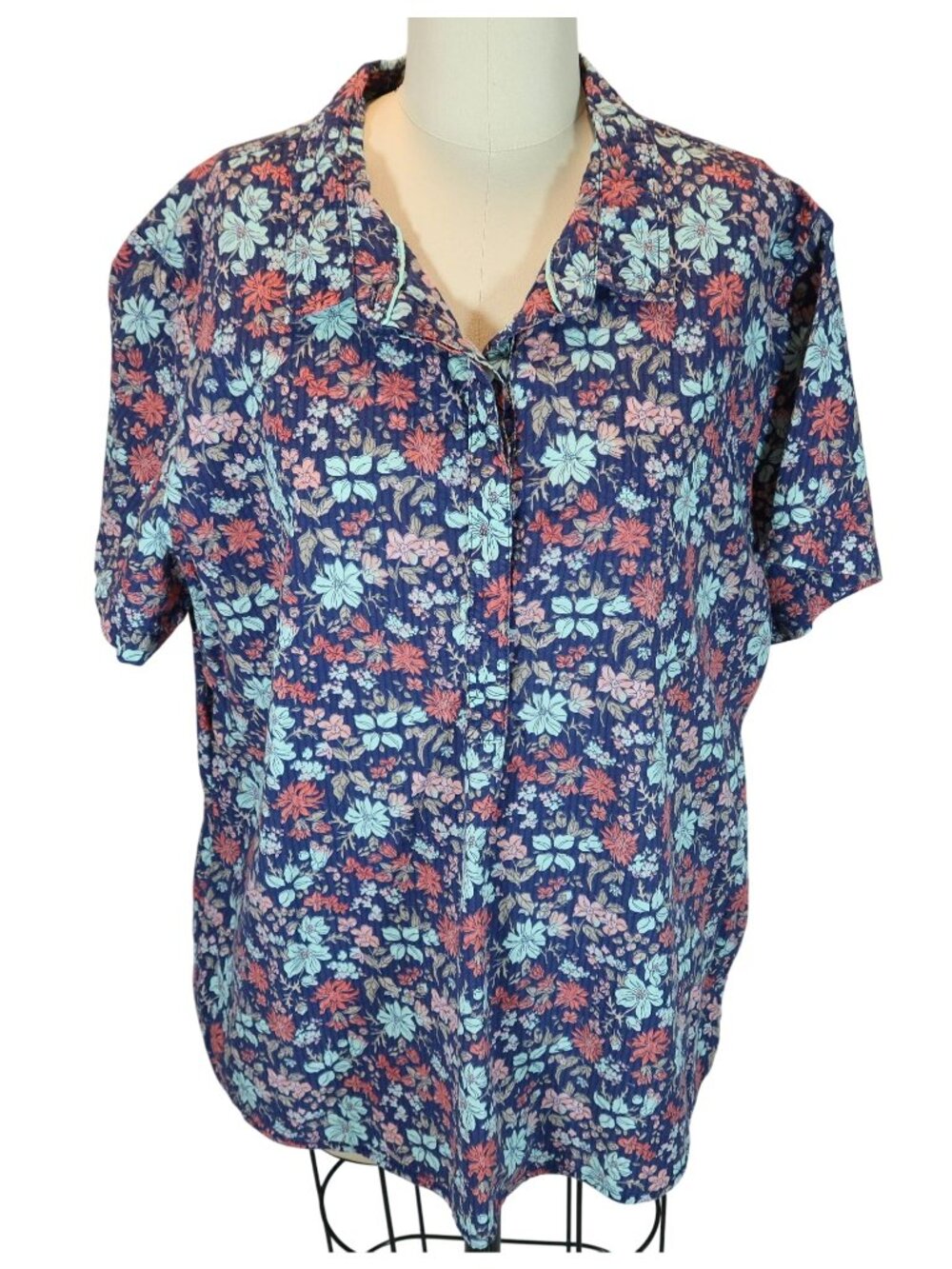 LL BEAN Floral Short Sleeve Popover Camp Shirt Size XL Cabin Rustic Prairie NWOT